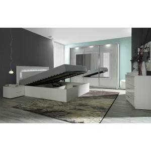 Bedset PANAREA 180×200 met LED, lattenbodem en nachtkastjes – Glanzend wit – Modern design bed Bedset PANAREA 180×200 met LED, lattenbodem en nachtkastjes – Glanzend wit – Modern design bed