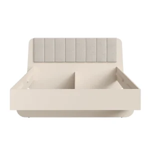 Bed 2-persoons AMALIE 180×200 cm – Gestoffeerd hoofdbord beige stof – Zacht design en afgeronde hoeken – Lattenbodem niet inbegrepen