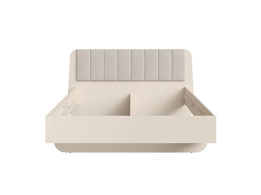 Bed 2-persoons AMALIE 180x200 cm - Gestoffeerd hoofdbord beige stof - Zacht design en afgeronde hoeken - Lattenbodem niet inbegrepen