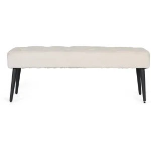 Banket in beige stof met zwarte poten