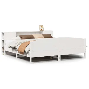 Bed met boekenkast zonder matras grenenhout wit 200×200 cm Bed met boekenkast zonder matras grenenhout wit 200×200 cm