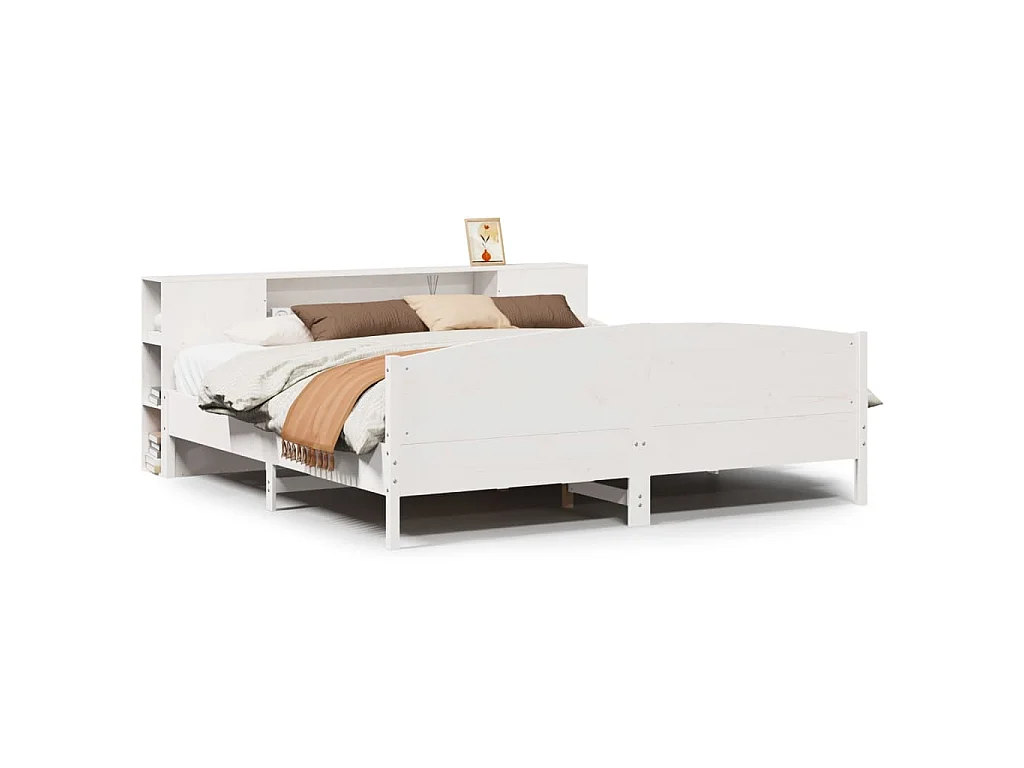 Bed met boekenkast zonder matras grenenhout wit 200x200 cm