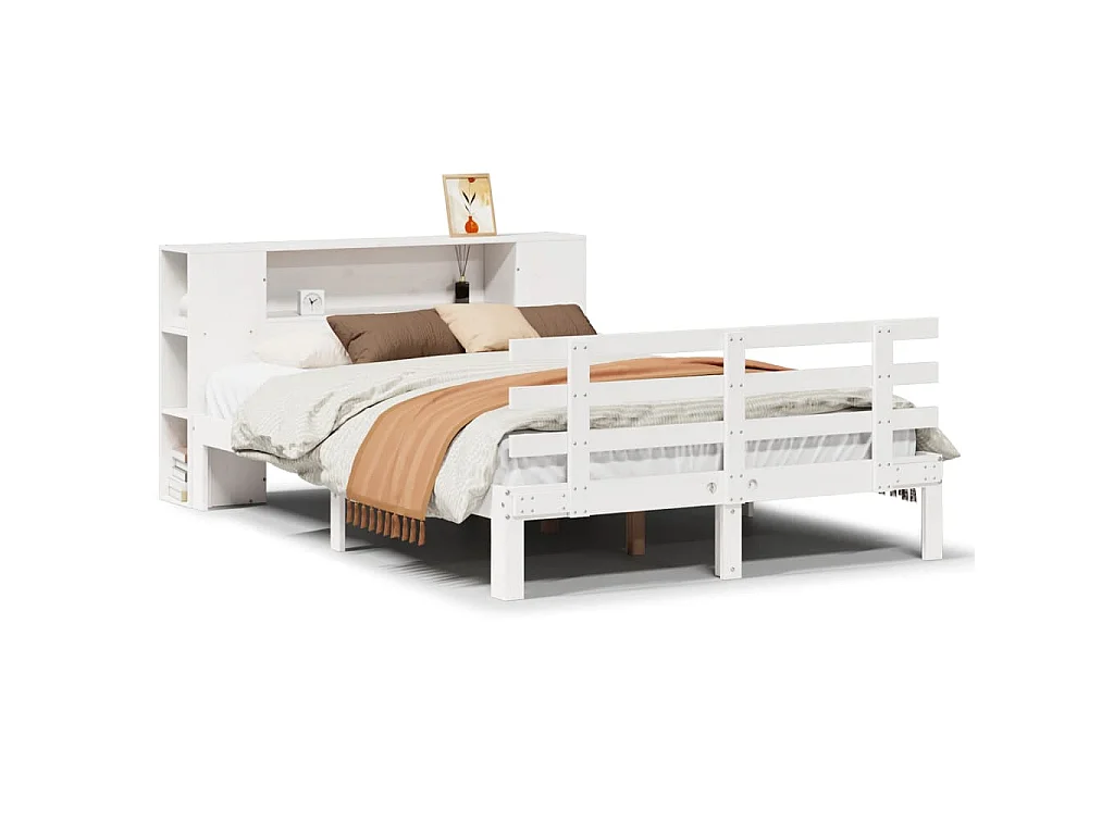 Bed met boekenkast zonder matras grenenhout wit 120x200 cm