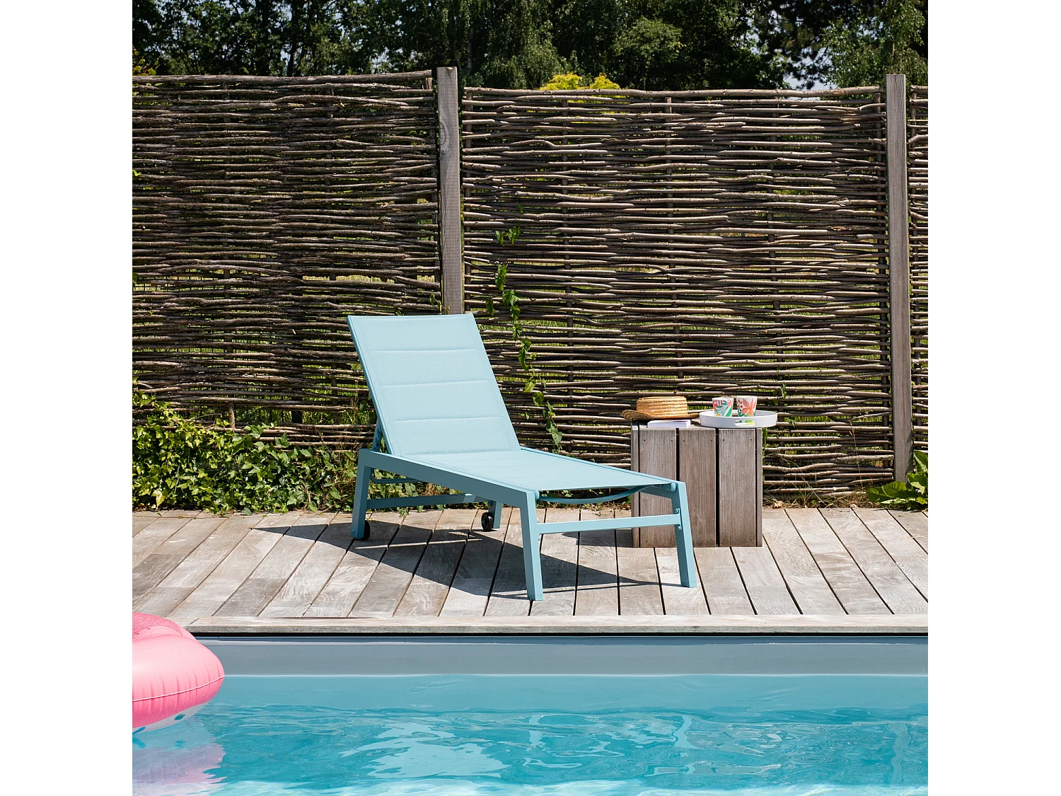 BARBADOS Ligstoel in lichtblauw textilene – lichtblauw aluminium