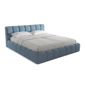Bed met opbergruimte 200 x 228 – chenille stof – jeans – ROMA Bed met opbergruimte 200 x 228 – chenille stof – jeans – ROMA