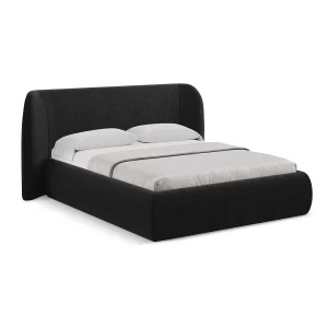Bed met opbergruimte 230 x 215 – chenille stof – zwart – TRIESTE Bed met opbergruimte 230 x 215 – chenille stof – zwart – TRIESTE