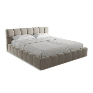 Bed met opbergruimte 200 x 228 – velours – taupe – ROMA Bed met opbergruimte 200 x 228 – velours – taupe – ROMA