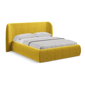 Bed met opbergruimte 190 x 215 – chenille stof – mosterd – TRIESTE Bed met opbergruimte 190 x 215 – chenille stof – mosterd – TRIESTE
