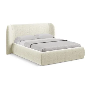 Bed met opbergruimte 210 x 215 – chenille stof – beige – TRIESTE Bed met opbergruimte 210 x 215 – chenille stof – beige – TRIESTE