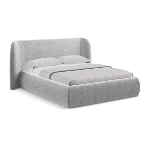 Bed met opbergruimte 210 x 215 – chenille stof – lichtgrijs – TRIESTE Bed met opbergruimte 210 x 215 – chenille stof – lichtgrijs – TRIESTE