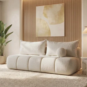 BESILIO Ronde slaapbank Glomi – boucléstof, bank met slaapfunctie – Beige BESILIO Ronde slaapbank Glomi – boucléstof, bank met slaapfunctie – Beige