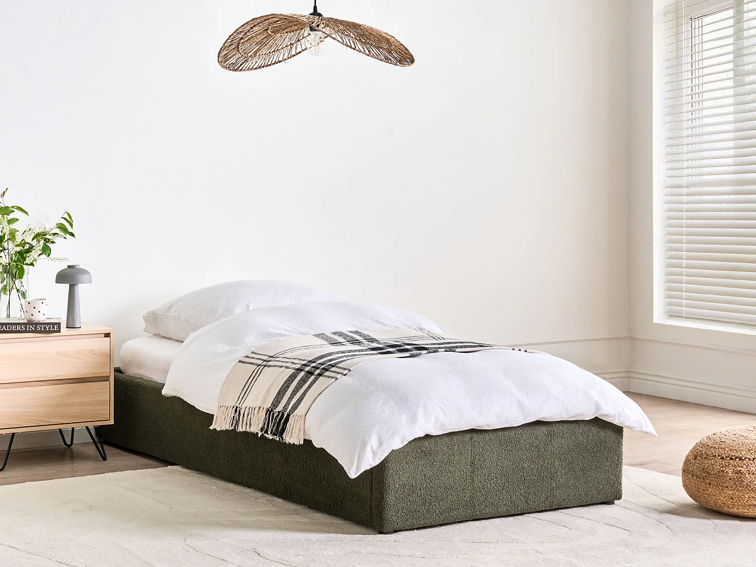 Bed met opbergruimte bouclé donkergroen 90 x 200 cm DINAN