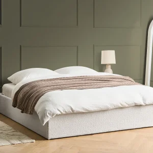 Bed met opbergruimte Bouclé DINAN 160 x 200 cm Gebroken wit