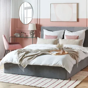 Bed met opbergruimte Fluweel LORIENT 160 x 200 cm Lichtgrijs