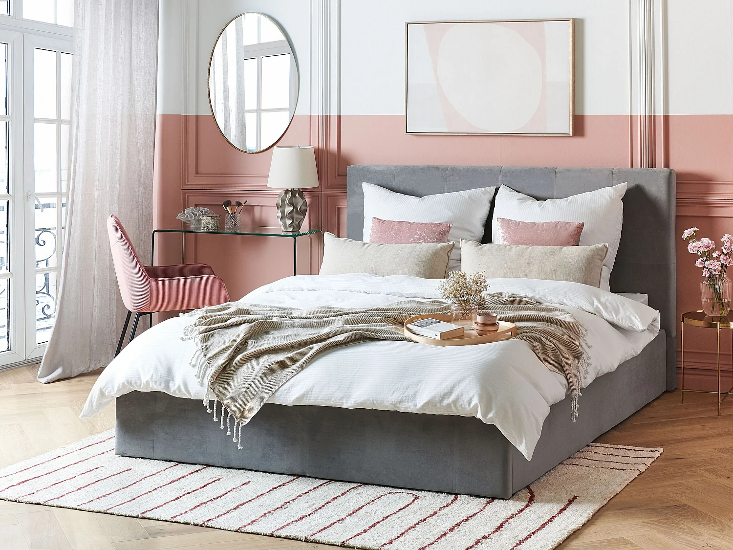 Bed met opbergruimte Fluweel LORIENT 160 x 200 cm Lichtgrijs