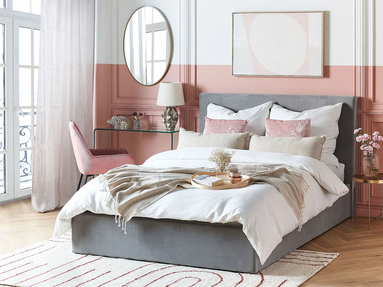 Bed met opbergruimte Fluweel LORIENT 140 x 200 cm Lichtgrijs