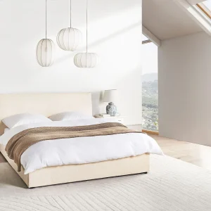 Bed met opbergruimte Bouclé LAVAUR 160 x 200 cm Beige
