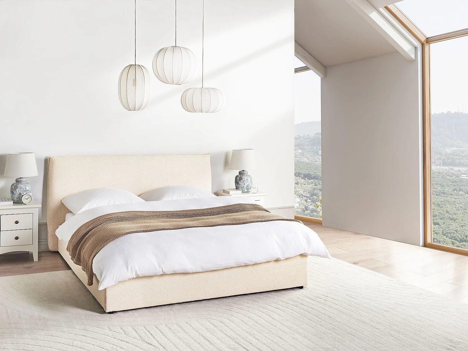 Bed met opbergruimte Bouclé LAVAUR 160 x 200 cm Beige