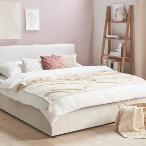 Bed met opbergruimte Fluweel LAVAUR 180 x 200 cm Gebroken wit