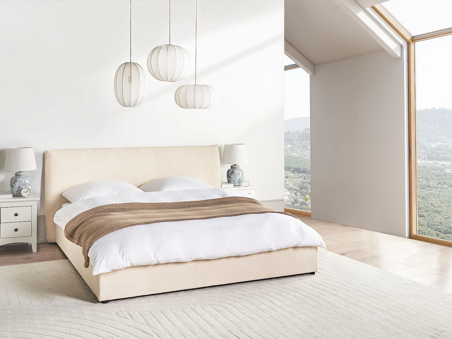 Bed met opbergruimte Bouclé LAVAUR 180 x 200 cm Beige