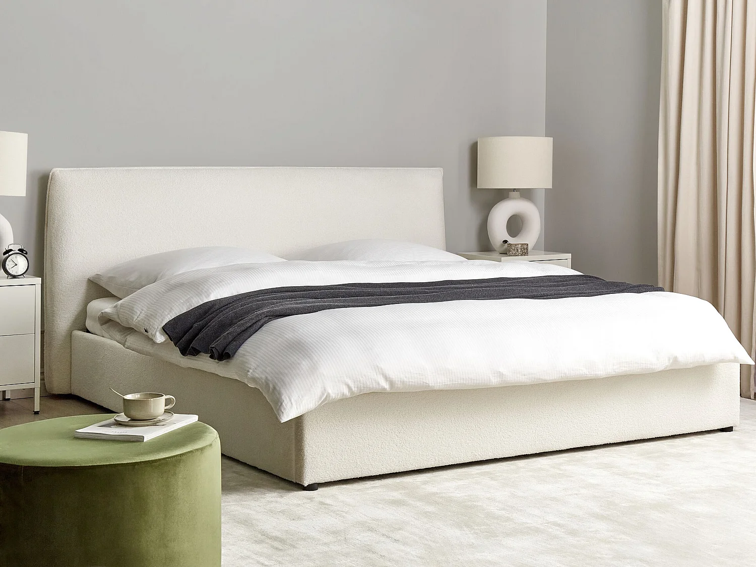Bed met opbergruimte Bouclé LAVAUR 180 x 200 cm Gebroken wit