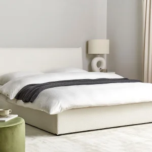 Bed met opbergruimte Bouclé LAVAUR 160 x 200 cm Gebroken wit