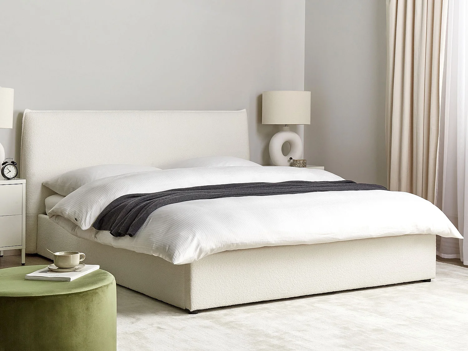 Bed met opbergruimte Bouclé LAVAUR 160 x 200 cm Gebroken wit