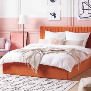 Bed met opbergruimte Fluweel VION 160 x 200 cm Oranje Bed met opbergruimte Fluweel VION 160 x 200 cm Oranje