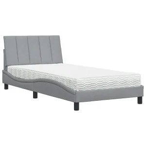 Bed met matras "Hanko" stof lichtgrijs 100×200 cm Bed met matras "Hanko" stof lichtgrijs 100×200 cm