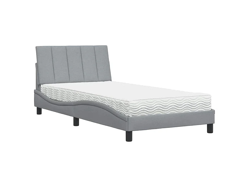 Bed met matras "Hanko" stof lichtgrijs 100x200 cm