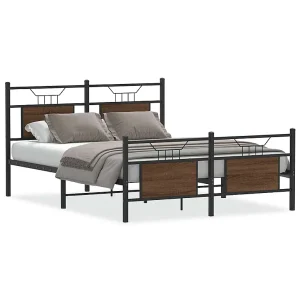 Bedframe zonder matras bewerkt hout bruin eikenkleur 137×190 cm Bedframe zonder matras bewerkt hout bruin eikenkleur 137×190 cm