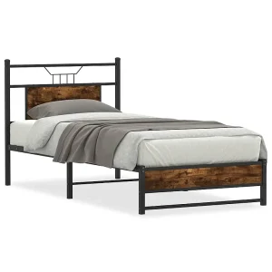 Bedframe zonder matras hout gerookt eikenkleurig 90×190 cm Bedframe zonder matras hout gerookt eikenkleurig 90×190 cm