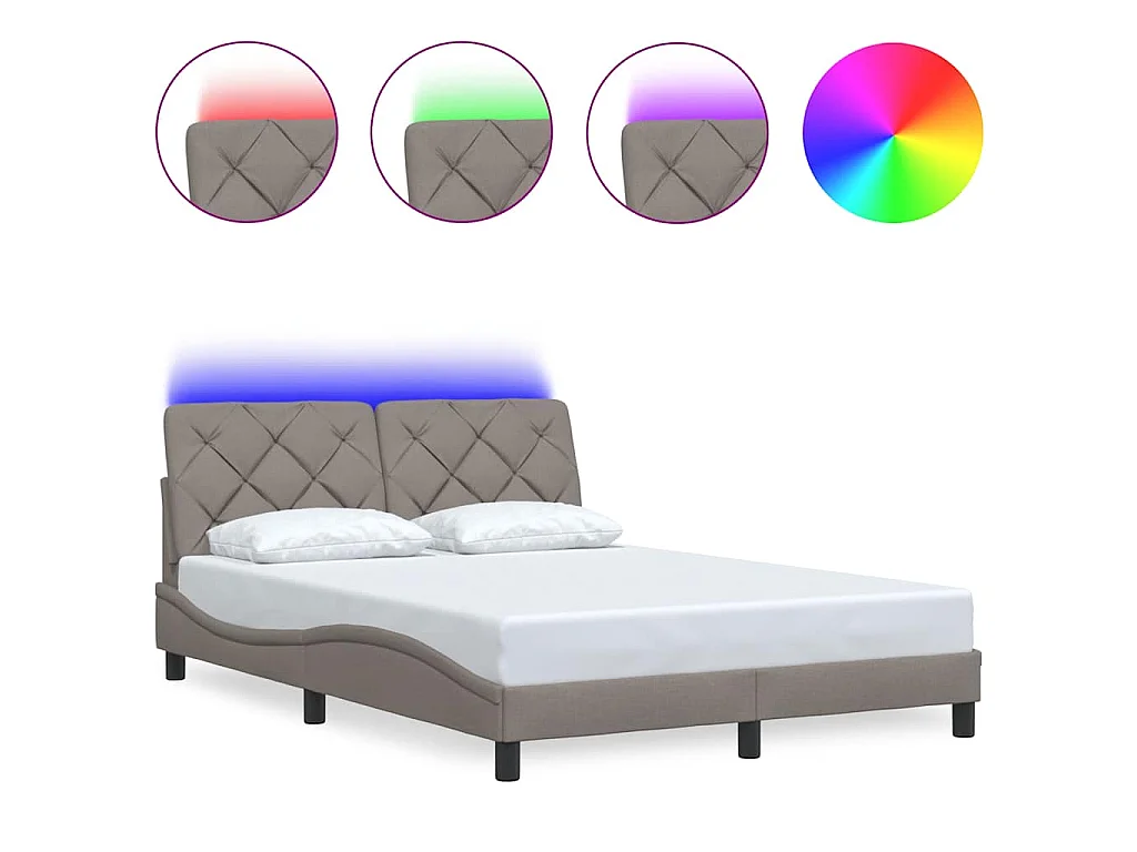 Bedframe met LED zonder matras 140x200 cm stof taupe
