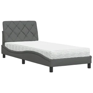Bed met matras stof donkergrijs 90×190 cm Bed met matras stof donkergrijs 90×190 cm