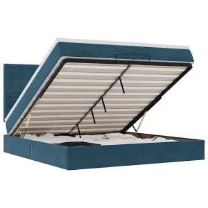 Bed poef met matrassen en leds 200×200 cm fluweel donkerblauw Bed poef met matrassen en leds 200×200 cm fluweel donkerblauw