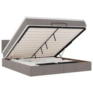 Bed poef met matras en LED's 180×200 cm stof taupe