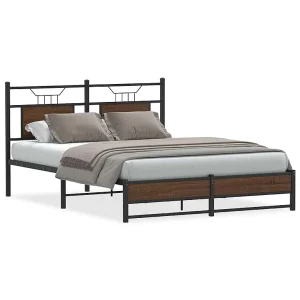 Bedframe zonder matras bewerkt hout bruin eikenkleur 137×190 cm Bedframe zonder matras bewerkt hout bruin eikenkleur 137×190 cm
