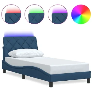 Bedframe met LED zonder matras 80×200 cm stof blauw Bedframe met LED zonder matras 80×200 cm stof blauw