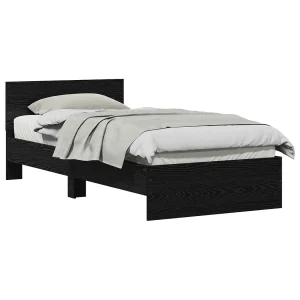 Bedframe met hoofdeinde Zwart Eiken 90 x 200 cm Bewerkt hout Bedframe met hoofdeinde Zwart Eiken 90 x 200 cm Bewerkt hout