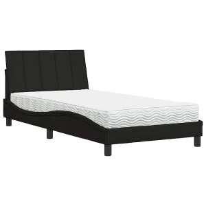 Bed met matras "Hanko" stof zwart 100×200 cm Bed met matras "Hanko" stof zwart 100×200 cm