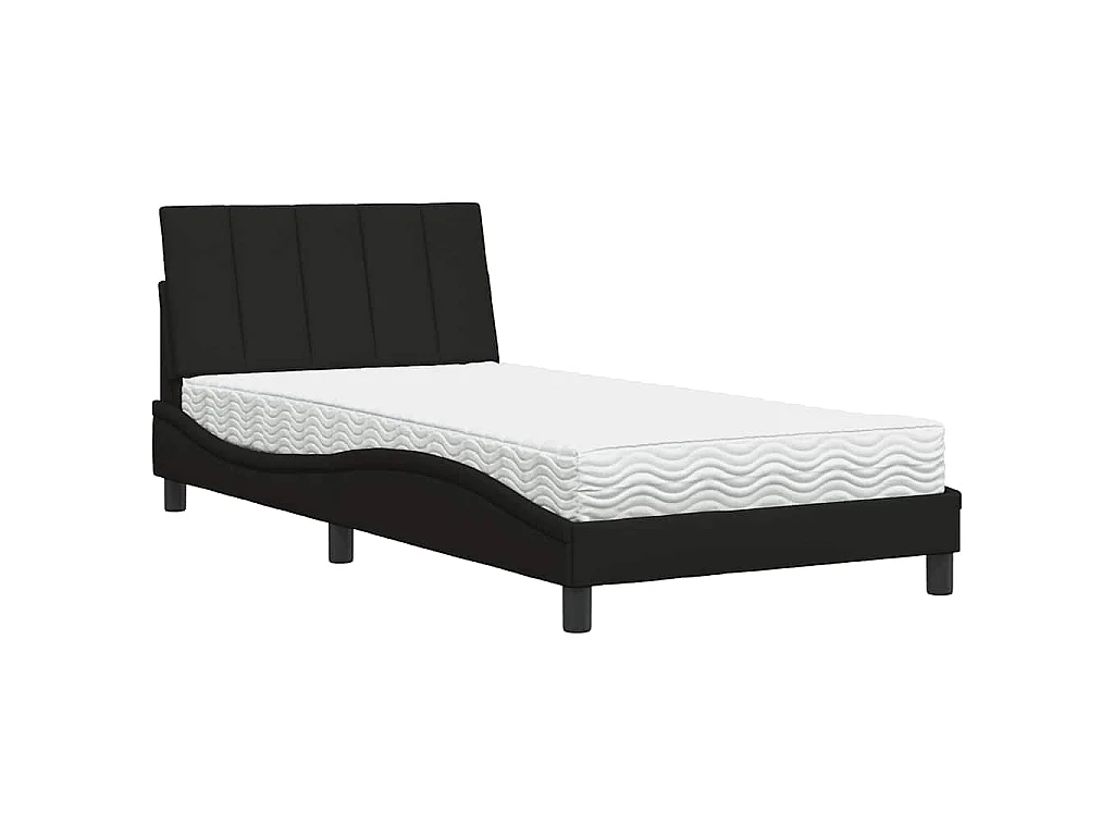 Bed met matras "Hanko" stof zwart 100x200 cm