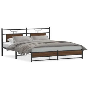 Bedframe zonder matras metaal bruin eikenkleur 183×213 cm Bedframe zonder matras metaal bruin eikenkleur 183×213 cm