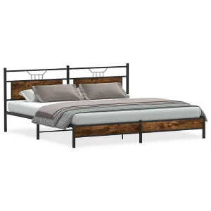 Bedframe zonder matras metaal gerookt eikenkleurig 193×201 cm Bedframe zonder matras metaal gerookt eikenkleurig 193×201 cm