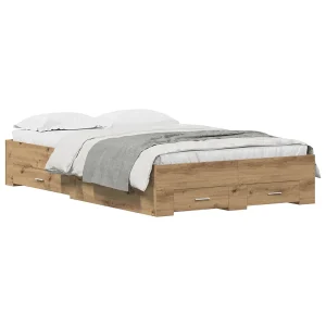 Bedframe met lade Artisan Eiken 120 x 190 cm Bewerkt hout Bedframe met lade Artisan Eiken 120 x 190 cm Bewerkt hout