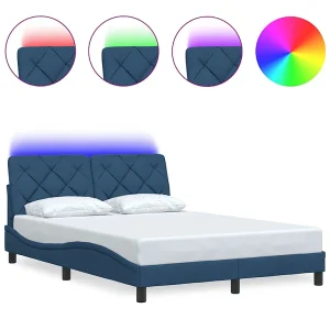 Bedframe met LED zonder matras 140×200 cm stof blauw