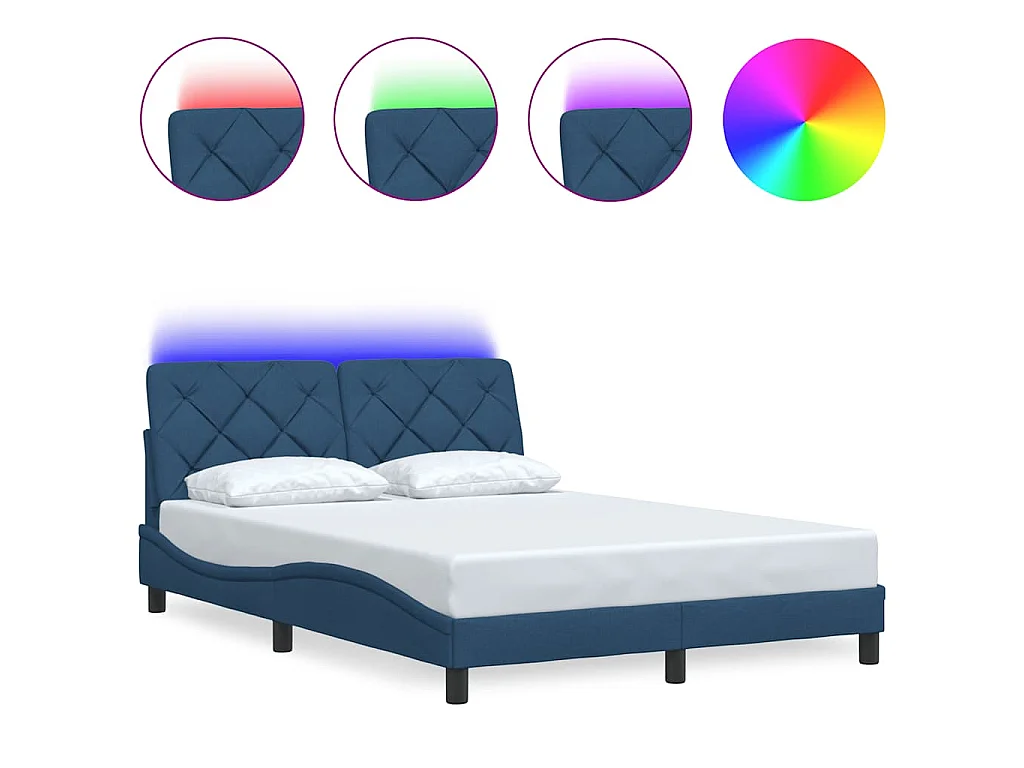 Bedframe met LED zonder matras 140x200 cm stof blauw