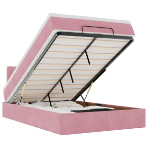 Bed poef met matras en LED's 120×190 cm fluweel roze Bed poef met matras en LED's 120×190 cm fluweel roze