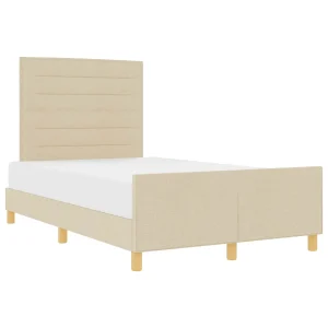 Bedframe met hoofdeinde Crème 120 x 190 cm Stof Bedframe met hoofdeinde Crème 120 x 190 cm Stof