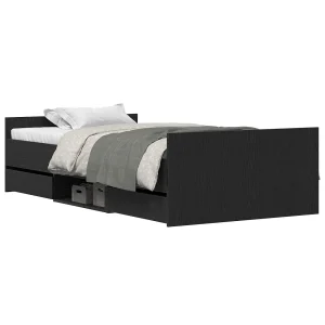 Bedframe met lade Zwart Eiken 203 x 93 x 50 cm Bewerkt hout