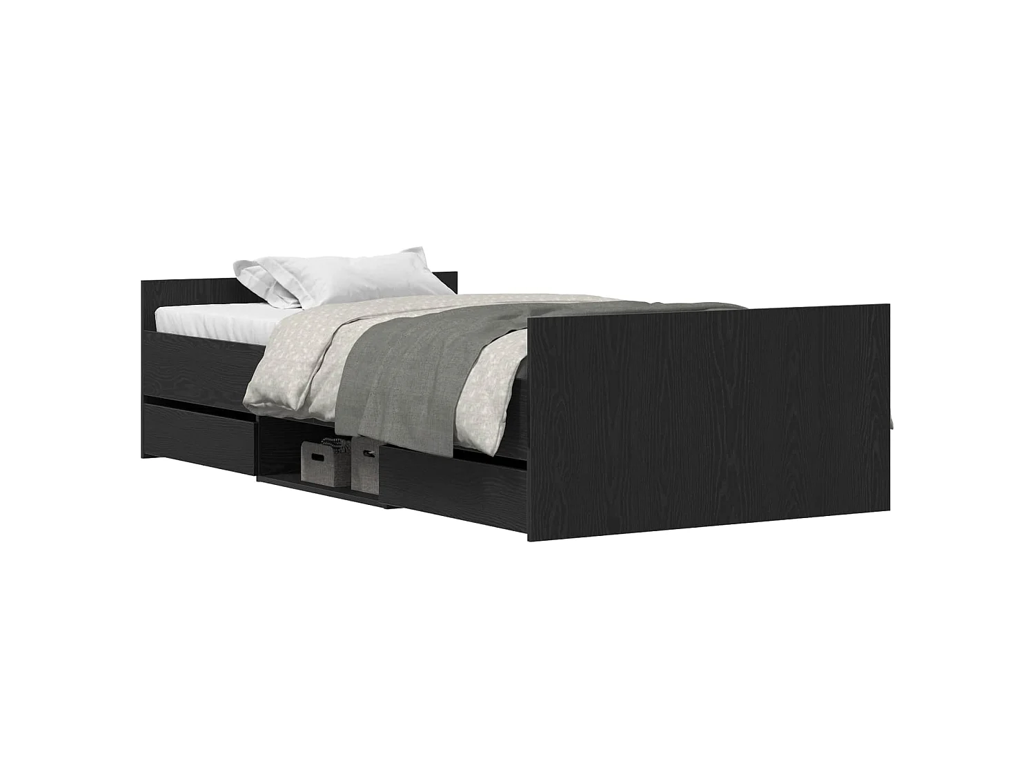 Bedframe met lade Zwart Eiken 203 x 93 x 50 cm Bewerkt hout